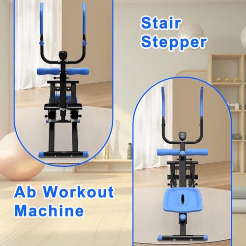 Stair Stepper and Ab Machine 2-in-1 Folding Vertical Climber Exercise Machine & Ab Workout Equipment Quickly Switch, Home Gym Equipment for Full Body Cardio Workout, 300LBS Capacity - color: Blue
