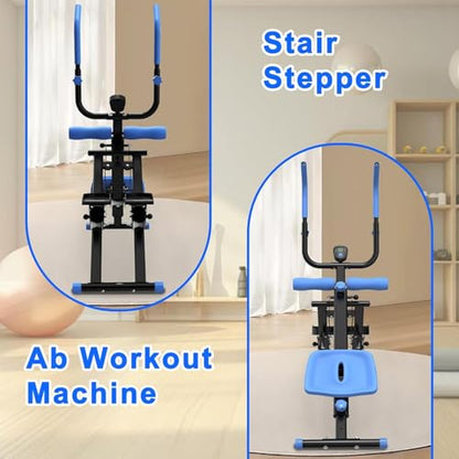Stair Stepper and Ab Machine 2-in-1 Folding Vertical Climber Exercise Machine & Ab Workout Equipment Quickly Switch, Home Gym Equipment for Full Body Cardio Workout, 300LBS Capacity - color: Blue