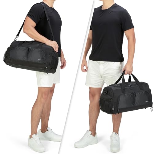 Boarding Blue Gym Travel Bag for Women & Men-20 Inches Lightweight Duffel Bag with Wet Pocket Shoe Compartment Including Water Resistant Pouch (Black) - color: Black