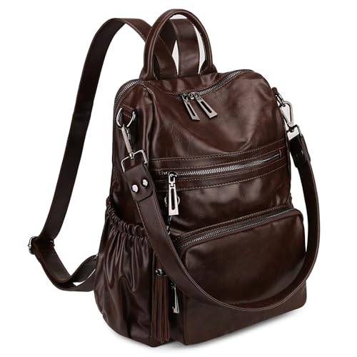 Uromee Backpack Purse for Women Vegan Leather Ladies Fashion Travel Tassel Shoulder Bag Convertible Coffee bag - color: 0243 Coffee 2
