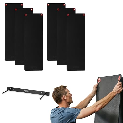 SPRI Hanging Exercise Mats for Gyms, Closed-Cell Foam Yoga & Fitness Mats with Grommets, Thick Workout Mats for Studios & Group Fitness Classes, Wall Rack Mat Holder Storage, Black - style: 56” x 23" x 5/8" - 6 Pack w/Rack