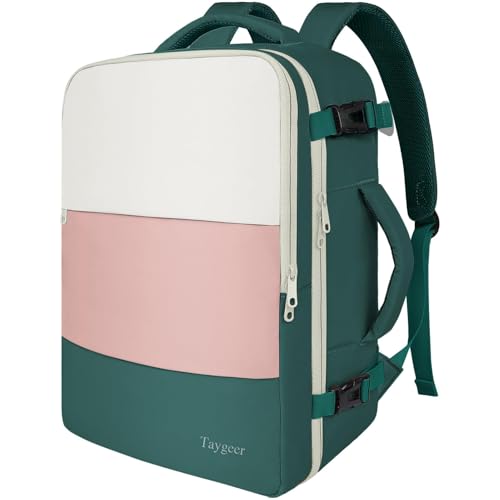 Taygeer 17.3" Laptop Backpack for Women, Airline Approved Carry On Backpack | TSA Friendly Backpack for Nursing Doctor Business Travel, Travel Daypack for Work Essentials, Beige Peacock Pink - color: Cream Pink Green, size: X-Large