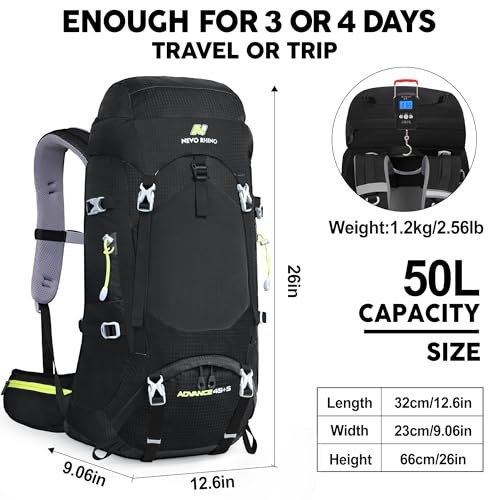 N NEVO RHINO Internal Frame Hiking Backpack 50/60/65/70/80L, Mountain Climbing Camping Backpack Daypack Waterproof Rain Cover | Mountain Climbing - color: 02 Black, size: 45+5L