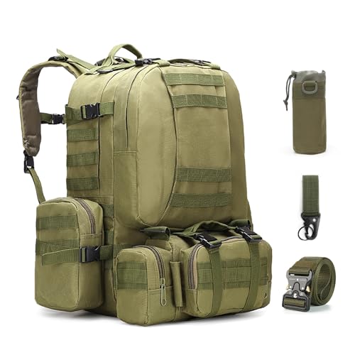 60L Tactical Backpack Military 3-Day Assault Pack, Waterproof Molle System Rucksack with Detachable Bag, Survival Bug Out Backpack for Men & Women(ArmyGreen) - color: Army Green