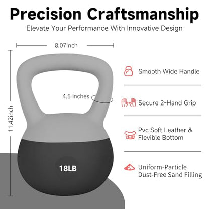Color Coded Anti-Slip Soft Kettlebells - Steel Shot Filled Weights for Home Workouts, Ideal for Women and Men