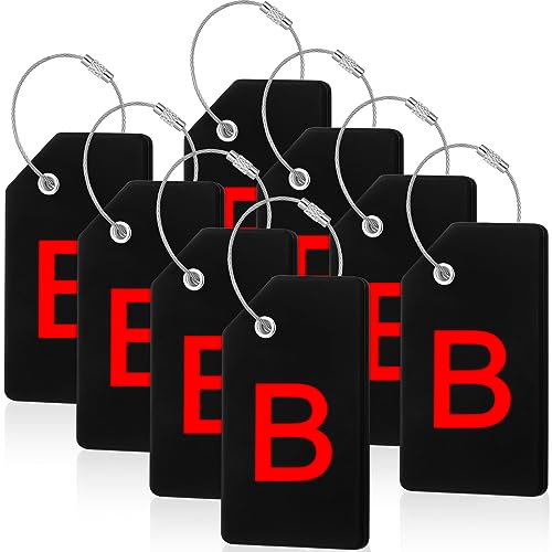 8 Pcs Initial Letter A-Z Luggage Tags Silicone Suitcase Instrument Tag with Name Card and Stainless Steel Loop(Letter B,Red, Black) - size: Letter B, style: Red, Black