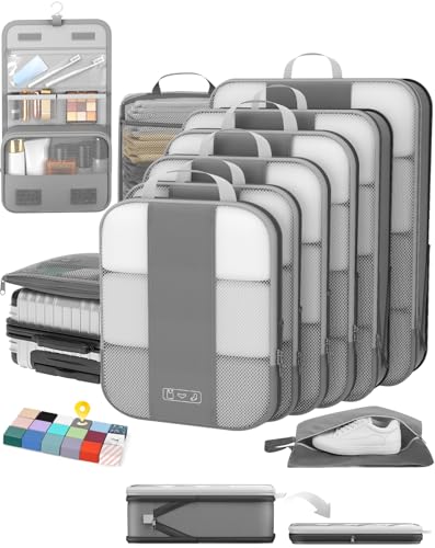 OlarHike 10-Pack Compression Packing Cubes for Travel Essentials,Compressible Expandable Packing Cubes for Suitcase,Luggage Garment Bags for Travel,Handy Helper for Organizing Clothes(Gray) - color: Gray