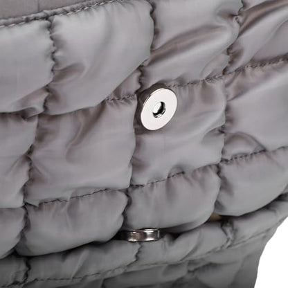 Quilted Backpack, Lightweight Casual Soft Daypack Large Capacity Quilted Backpack Purse, Ergonomic Versatile Polyester Puffy, for Travel Gym Hiker College (Grey)