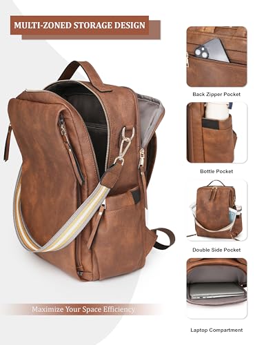 Dora & Liz Laptop Backpack for Women, Leather Travel Backpack with 15.6 Inch Laptop Compartment, College Work Computer Bag - color: Black