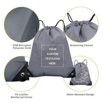 JEOHLORY pack of 50 Custom Bags With Your Logo,Drawstring Backpacks Bulk String Bag,Great for Travelling, Gym and for Everyday Use (Custom gray) - color: Custom Gray