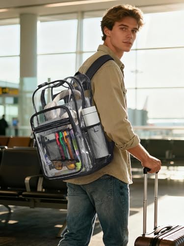 Clear Backpack Heavy Duty With A TSA Lock, 18 Inch Large Clear Back pack, Transparent See Through Bookbag for College, Work, Travel, Sport- Black - color: Black