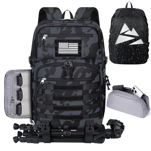 SDYSM Camera Backpack Bag Professional for DSLR/SLR Mirrorless Camera Waterproof 15.6 inch Tactical Camera Bags for Photographers with Rain Cover, Tripod Holder, Small Bag Photography Backpack Case - color: Camouflage Blue