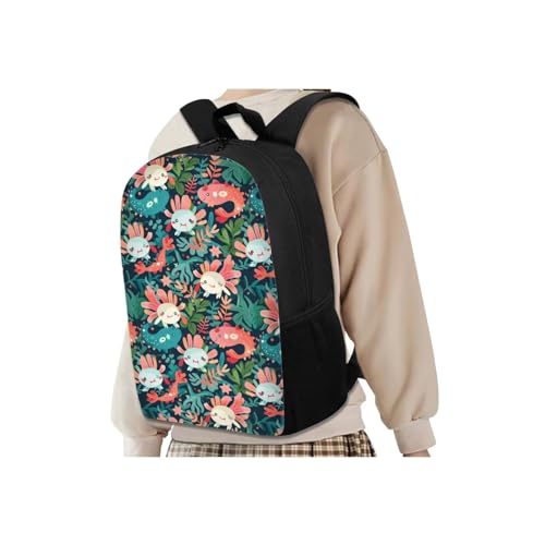 Cute Axolotl Leaves Backpack Set with Lunch Bag Pencil Case Water Bottle Holder Fashion Backpack for Kids Trendy Bookbag for Girls Elementary Middle School Student Schoolbag Set - color: Cute Axolotl Leaves