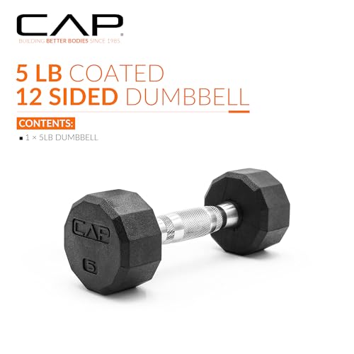 CAP Barbell Coated Hex Dumbbell Weight - Single | 10-120 lbs | Multiple Options - size: 5 lb, style: 12-Sided - Chrome Handle