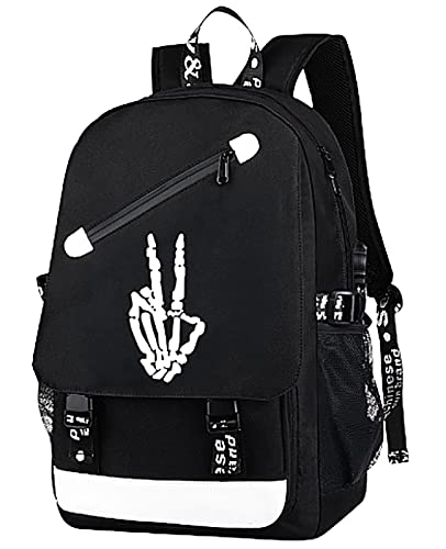 MCWTH School Backpacks for Teen Boys, Luminous School Bag Bookbags for Kids (Skeleton Finger) - color: Skeleton Finger