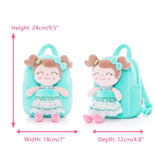Gloveleya Kids Backpacks Girls Backpack Plush Bags with Soft Baby Doll Green 9" | with Soft Baby Doll - color: A015 Spring Girl Green & Doll, size: 9 inches