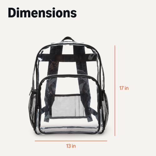 Amazon Basics Transparent Clear School Backpack, Water-Resistant PVC Plastic, Reinforced Shoulder Straps, 17 x 7 x 13 in - color: Clear