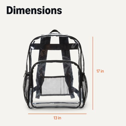 Amazon Basics Transparent Clear School Backpack, Water-Resistant PVC Plastic, Reinforced Shoulder Straps, 17 x 7 x 13 in - color: Clear