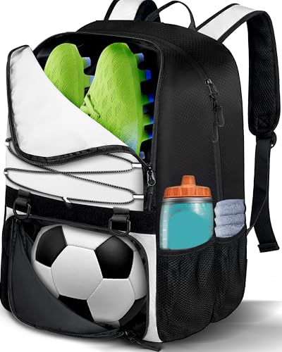 LOINTET Youth Soccer Bag, Soccer Backpack with Ball Compartment, Sports Equipment Training Bags Fits Basketball Football Volleyball and Accessories, Black - color: White
