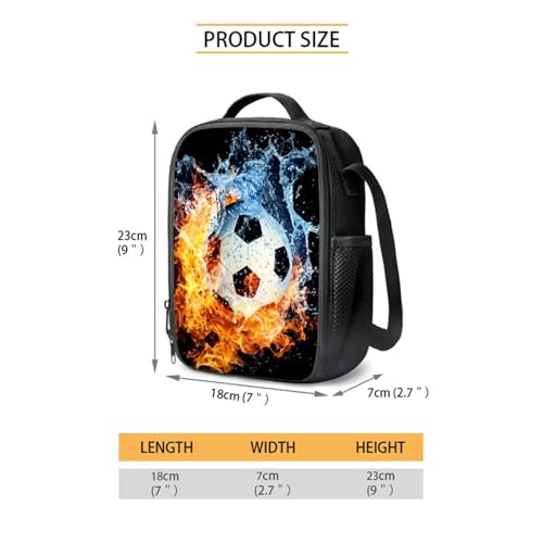 Soccer Water Flame 4-in-1 Backpack Set for Kids Multifunctional School Bag Set Reusable Daypack Casual Rucksack with Lunch Box Pencil Case Water Bottle Sleeve - color: Soccer Water Flame