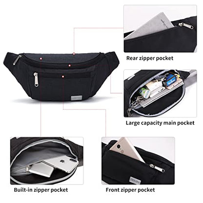 TINYAT Large Fanny Pack Travel Waist Bag Lightweight for Men&Women with Adjustable Strap T206 Black - color: Black
