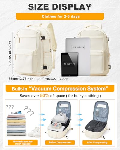 Vacuum Backpack Travel with Pump Carry on Luggage Flight Approved Essentials Personal Item Travel Bag with Vacuum System Waterproof Compression Backpack for Women Men Mochila de Viaje Beige - color: A9-beige