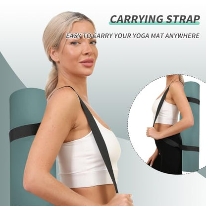 Yoga Mat with Strap,Non-Skid Workout Mat,8mm Thick Yoga Mat,POE Yoga Mats for Women Men Kids,Exercise Mat with Easy-Cinch,72"x24"x0.32” (183x61x0.8cm) - color: Deep green+Gray