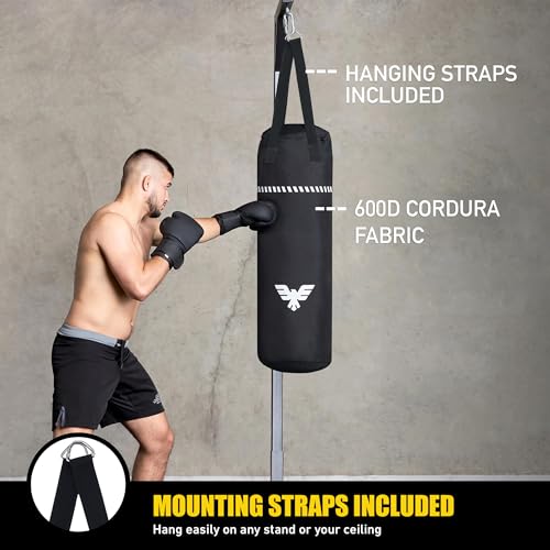 Elite Sports Boxing Bag 4 FT – Heavy Duty Canvas Punching Bag with Straps for Boxing, Training, MMA, Muay Thai, Kickboxing, Martial Arts & Fitness – UNFILLED Heavy Bag - color: Black