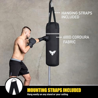 Elite Sports Boxing Bag 4 FT – Heavy Duty Canvas Punching Bag with Straps for Boxing, Training, MMA, Muay Thai, Kickboxing, Martial Arts & Fitness – UNFILLED Heavy Bag - color: Black