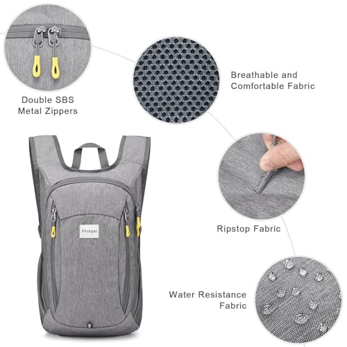 Prospo 12L Hiking Backpack Small Lightweight Travel Backpack for Women Men Casual Foldable Shoulder Bag - color: Light Grey