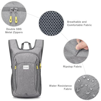 Prospo 12L Hiking Backpack Small Lightweight Travel Backpack for Women Men Casual Foldable Shoulder Bag - color: Light Grey