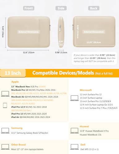 HYZUO 13 Inch Laptop Sleeve Bag Set for MacBook Air 13 M5/M4/M3/M2/M1 A3449 2026-2018, 13" MacBook Neo 2026 A3404, MacBook Pro 13 M2/M1 2026-2016, iPad Pro/Air 13, XPS 13, Surface Pro, Sand - color: Sand, size: 13 Inch