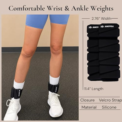 AMOYOU Wrist & Ankle Weights for Women – 2 lb Ankle Weights (Set of 2, 1 lb Each) | Arm Weights for Women | Leg Weights for Walking, Yoga, Cardio & Strength Training - color: Black