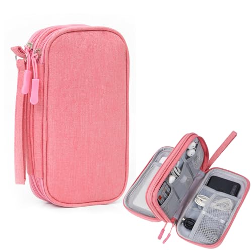 Electronic Organizer Travel Case Water Resistant Cord Pouches for Organization,Cable Organizer,All-in-One Double Layers Storage Bag for Accessories,Charger, Cable - color: 2 Layers-Pink
