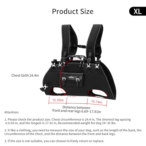 Wakytu Dog Backpack Carrier for Dogs,Dog Lift Harness,Adjustable Padded Breathable Straps for Dogs, Disabled, Joint Injuries, Arthritis,XL - size: XL（24-35lbs）