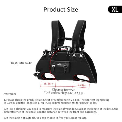 Wakytu Dog Backpack Carrier for Dogs,Dog Lift Harness,Adjustable Padded Breathable Straps for Dogs, Disabled, Joint Injuries, Arthritis,XL - size: XL（24-35lbs）