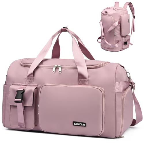 Eslcorri Gym Duffle Bag for Women Men, Sports Backpack with Wet & Shoe Compartment, Fitness Overnight Weekender Bag for Yoga, Swim, Travel (Style B, DarkPink) - color: 42L-DarkPink, style: Style B