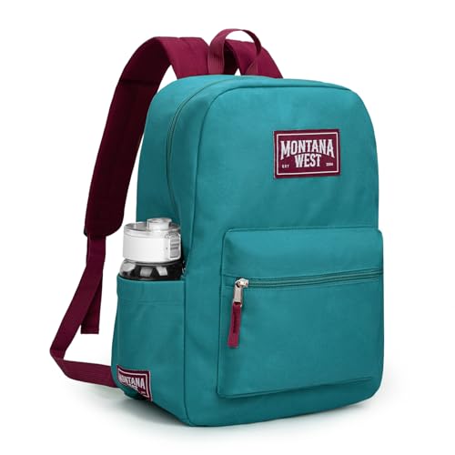 Montana West Backpack for Women Men 2 PCS Lightweight College Bookbags Casual Daypack Backpacks for Commute & Travel - color: Black & Turquoise