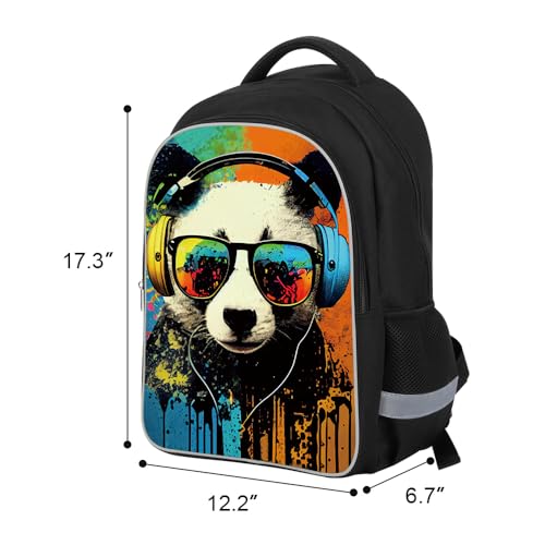 ZRENTAO 3 Pcs Kids Backpack, 3D Reflective Cartoon, 600D Polyester & Dual Zippers, 17" Bookbag with Ergonomic Design for boys & girls age 6-18, Panda Space Style for school Children Kids - color: 06#pandaset