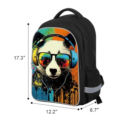ZRENTAO 3 Pcs Kids Backpack, 3D Reflective Cartoon, 600D Polyester & Dual Zippers, 17" Bookbag with Ergonomic Design for boys & girls age 6-18, Panda Space Style for school Children Kids - color: 06#pandaset