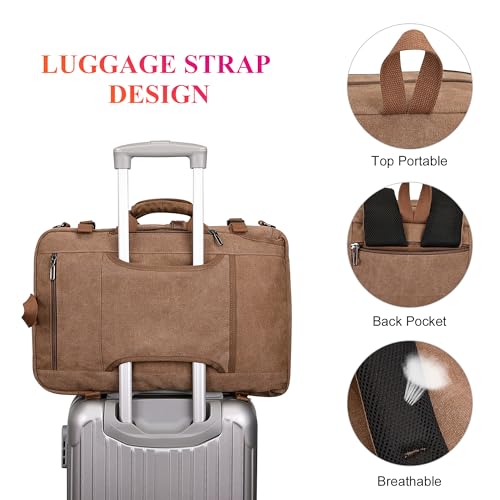 WITZMAN Canvas Travel Backpack for Men Large Laptop Backpack Fit 16 inch Carry-on Airline Approved Convertible Shoulder Rucksack(A6617-3 Brown) - color: Brown