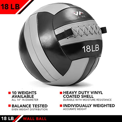JFit Wall Ball – Premium Soft Weighted Exercise Ball for Strength, Conditioning, Gym & Home Workouts, 4-30 LB - color: Gray/Black, style: 18 LB