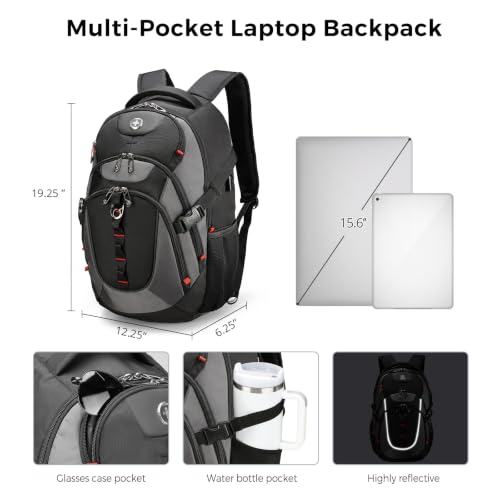 Swissdigital Design Travel Backpack for Men with USB Charging Port SD803-02 - color: Black/Grey