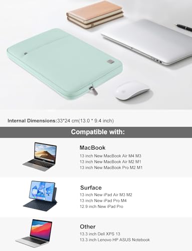 DOMISO Laptop Case Laptop Sleeve Cover Compatible with 14 inch MacBook Pro M4/M3/M2/M1 Pro/Max 2024-2021, Compatible with 13.3 inch HP Dell ASUS Notebook, Water-Resistant Bag with Pocket, Mint Green - color: Mint Green, size: 13-13.3 inch
