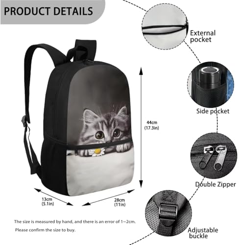 ZOUTAIRONG Daisy Cat Print Bookbag for School Insulated Thermos for Hot & Cold Drinks, Lightweight Casual Backpack with Side Pockets for Small Water Up - color: Daisy Cat