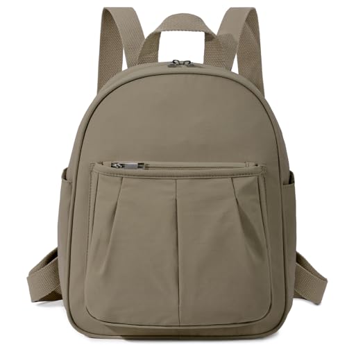 VASCHY Small Backpack for Women, Lightweight Travel Purse for Women, Waterproof Mini Backpack for Hiking, Work & Daily Use – Nylon Casual Daypack Handbag Brown - color: Khaki