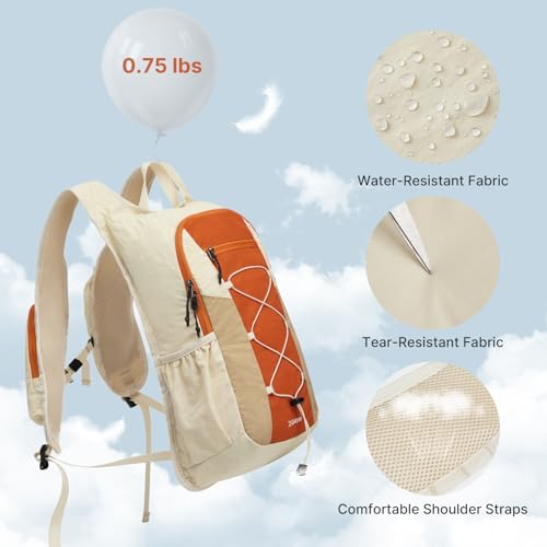 G4Free 20L Hiking Backpack Lightweight Daypack with Phone Pocket Small Packable Foldable Hiking Bag for Women Men, Orange+Beige - color: Orange+beige