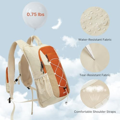 G4Free 20L Hiking Backpack Lightweight Daypack with Phone Pocket Small Packable Foldable Hiking Bag for Women Men, Orange+Beige - color: Orange+beige