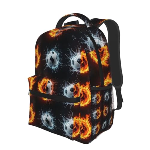 Casual Sports Backpack Water Fire Soccer Ball, Lightweight Gym Daypack with Water Bottle Holder for Men Women and Beach - color: Pattern (8)