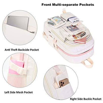 Backpack for Girls with Accessories Laptop Bookbags 16 Inch Kawaii Kids Elementary Middle High School Bag College Travel Daypack Gifts for Teens Women Students (Off-white) - color: Off-white